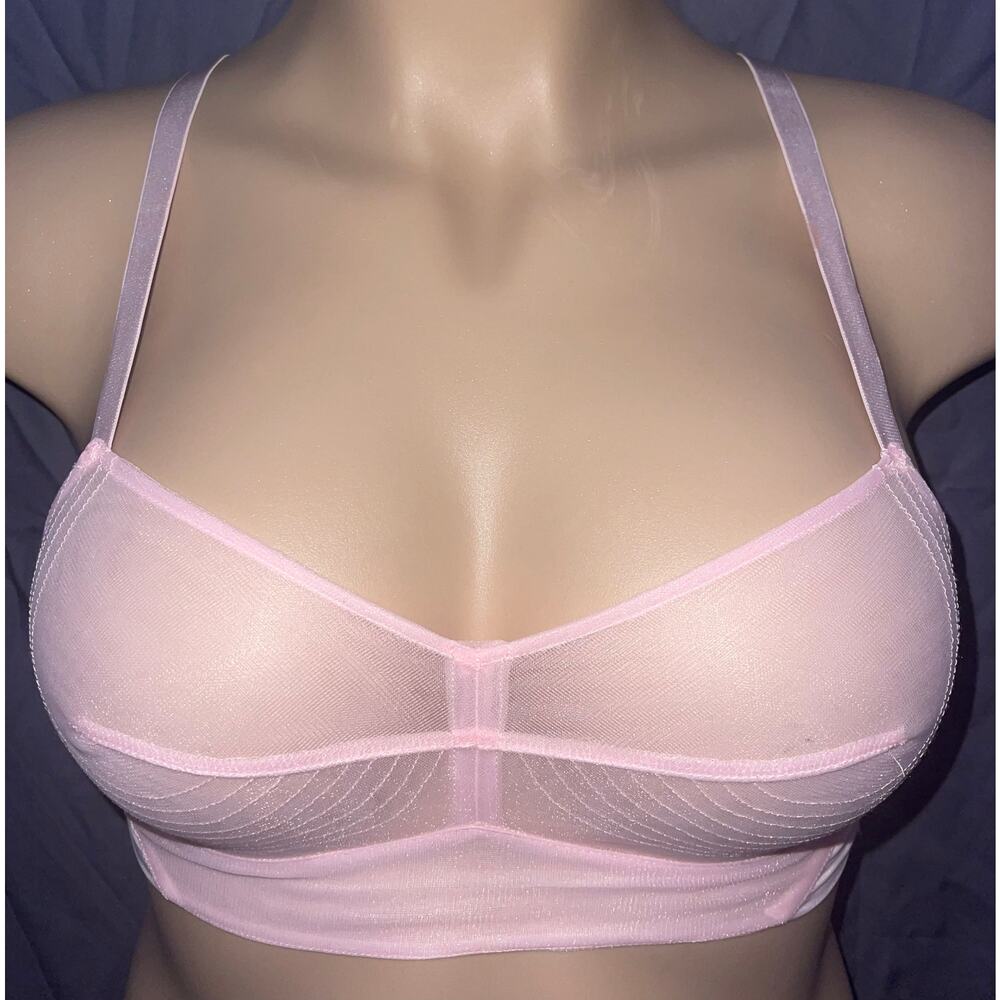 32D PINK SPARKLE MESH SECRETS IN LACE BULLET BRA
